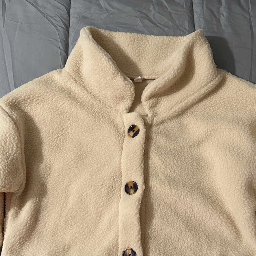 Cream Button-Up Fleece Jacket